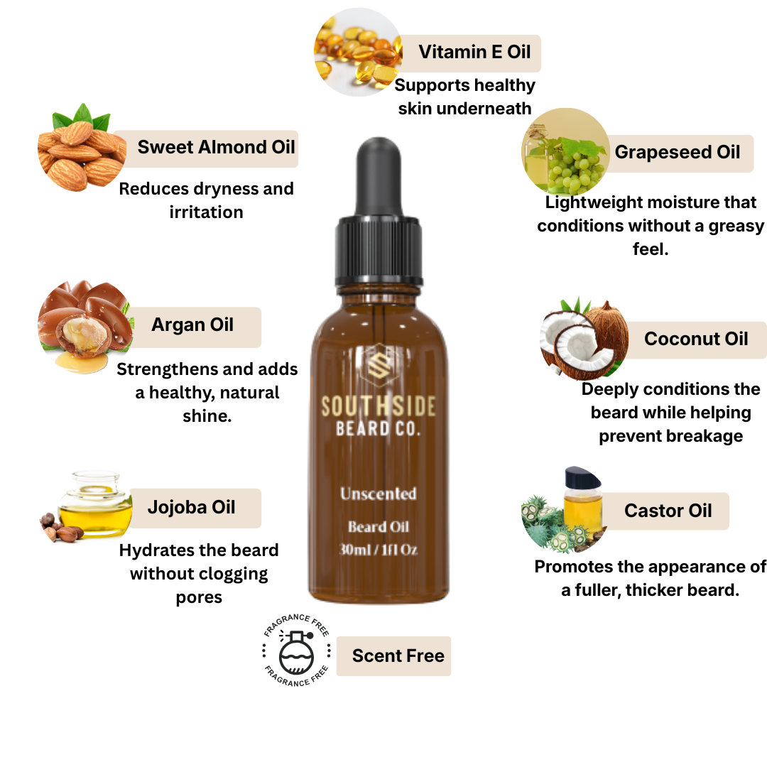 Unscented Beard Oil | 30ml | Natural & Organic | Lightweight | Softens Beard